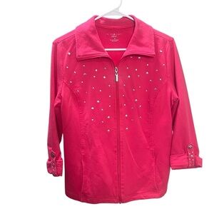 KAREN SCOTT‎ Women's Pink Jacket Studded Zip Up Cuff Sleeves size Medium Soft